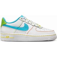 Nike Air Force 1 LV8 White/Baltic Blue/Action Green Grade School Kids' Shoes, White/Blue, Size: 5.5