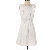 J.Crew Factory Store Casual Dress - A-Line Crew Neck Sleeveless: White Print Dresses - Women's Size 0