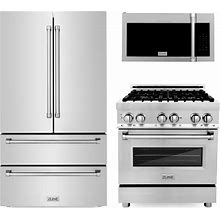ZLINE 3-Piece Appliance Package - 30-Inch Dual Fuel Range, Refrigerator, And Over-The-Range Microwave/Vent Hood Combo (3KPR-RAOTRH30)
