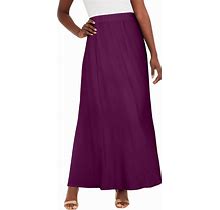 Plus Size Women's Stretch Knit Maxi Skirt By The London Collection In Dark Berry (Size 22/24) Wrinkle Resistant Pull-On Stretch Knit