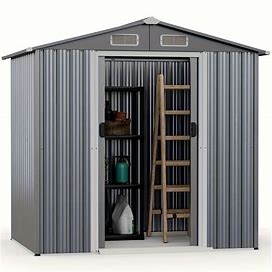 COSTWAY 6 X 4 ft Outdoor Storage Shed Galvanized Steel Shed With Lockable Sliding Doors,By Temu