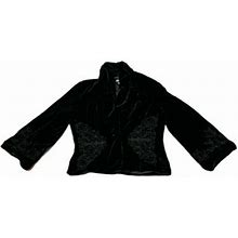 Style And Co Women Jacket Black Velvet Floral Embriodery