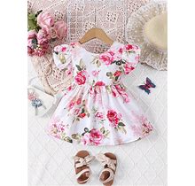 Baby Girl's Summer Rose Floral Print A-Line Dress With Halter Neck For Valentine's day,9-12m