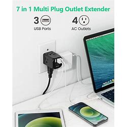 SUPERDANNY Wall Plug Outlet Extender Outlet Splitter With 4 Electrical Outlets & 3 USB Ports Extra-Wide Spaced Cube Charger Wall Plug Charger