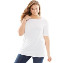 Plus Size Women's Perfect Elbow-Sleeve Square-Neck Tee By Woman Within In White (Size 1X) Shirt