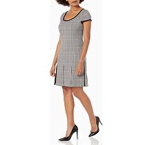 DKNY Women's A Short Sleeve Godet Knit Check Dress