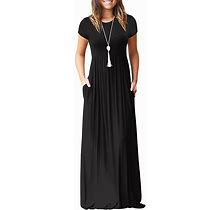 GRECERELLE Women's Short Sleeve Maxi Dresses Casual Long Dresses With Pockets