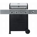 Kenmore 4-Burner Gas Grill With Side Burner, Outdoor BBQ Grill, Propane Gas Grill, Cast Iron Cooking Grates, Electronic Ignition, Warming Rack, Open
