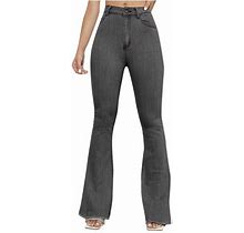 Bigersell Women's Misses Classic Fit Jean Full Length Pants Jeans Women Fashion High Waist Wide Leg Stretch Thin Stitching Denim Flared Pants Pull On