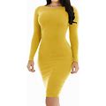 Haola Women's Pencil Bodycon Dress Sexy Casual Long Sleeve Ruched Tight Midi Club Party Dress