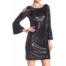 Eliza J Dresses | Eliza J Bell Sleeve Cold Shoulder Sequined Dress | Color: Black/Silver | Size: 14