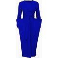 Women's Blue Designer Midi Dress With Belt | Small | Julia Allert