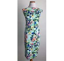 Carmen Marc Valvo Cap Sleeve Pencil Dress W/ Floral Pattern, Fully