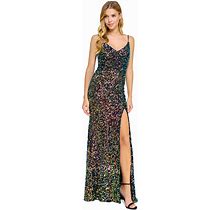 B Darlin Juniors' Strappy Sequinned Slit-Front Maxi Dress - Black/Royal/Iridescent - Size 0