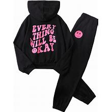 SOLY HUX Girl's Casual 2 Piece Outfits Graphic Long Sleeve Hoodies Sweatshirts And Sweatpants Set Fall Clothes