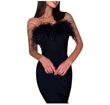 Gwaabd Petite Dresses For Women Wedding Guest Adjustable Spaghetti Strap Ladies Clothes Feathers Club Evening Dress Mini Women Party Long Dresses