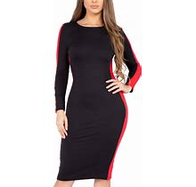 ICONOFLASH Women's 3/4 Sleeves Midi Bodycon Dress Crew Neck Fitted Dresses With Plus Size Options
