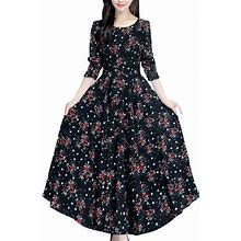 Adviicd Halter Dress Women's Short Sleeve Boho Floral Dress A Line Smocked Midi Dress Black 3XL