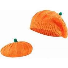 Parent-Child Berets Hat Halloween Pumpkin Shape Mother Kids Winter Warm Knit Hat Family Matching Artist Painter Cap