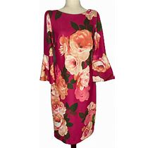 CALVIN KLEIN Women's Multicolor Floral Bell Long Sleeve Dress - Size 10