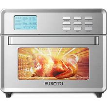 EUROTO Stainless Steel Large Capacity 26.8 QT Air Fryer Oven, 24 in 1 Multi-Function, 360 Air Circulation Toaster Oven, LCD Digital Display, 4 Layer