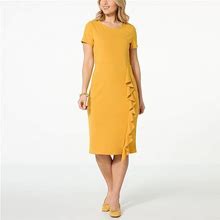 Ruffle-Front Knit Dress - Yellow - Size Small