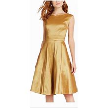 Modcloth Gold Satin Sleeveless Fit-N-Flare Formal Cocktail Party Dress