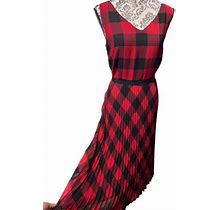 Talbots Womens Large Red/Black Check Sleeveless Pleated Chiffon Dress