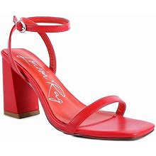 London Rag Block Heel Women's Ankle Strap Sandals, Size: 6, Red