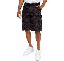 G-Style USA Men's Relaxed Fit Belted Camo Cargo Shorts - Burgundy/Black - 44