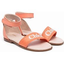 Chloé Kids - Logo-Print Ankle-Strap Sandals - Kids - Calf Leather/Fabric/Calf Leather - 25 - Orange