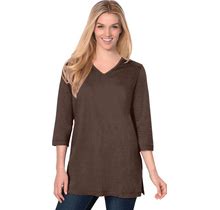 Plus Size Women's Perfect Three-Quarter Sleeve V-Neck Tunic By Woman Within In Chocolate (Size 2X)