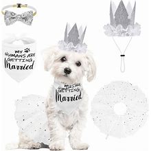 SCENEREAL Dog Wedding Outfit Dress With Bandana Bowite Collar And Crown Hat Set For Dog Girls, Puppy Kitty Party Supplies, Tutu Skirt Costume For
