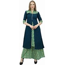 Phagun Women's A-Line Kurti Kurta Green Dress With Palazzo Indian Clothing-16