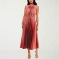 Premier Amour Satin Pleated Sleeveless Midi Shift Dress | Pink | Womens 12 | Dresses Shift Dresses