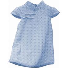 Dresses For Girls Kids Summer Short Sleeve Cheongsam Casual Chinese Style Party Princess Dresses Baby Girl Dress Blue 3 Years-4 Years