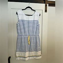 Loft Dresses | Ann Taylor Loft Linen Blend Blue Striped Nautical Dress Womens 12 | Color: Blue | Size: 12