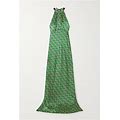 Michelle Velvet-Trimmed Floral-Print Hammered Silk-Satin Maxi Dress - Green - UK 4,UK 6,UK 8,UK 10,UK 12,UK 14,UK 16