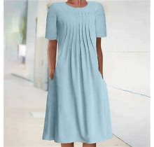 Zpanxa Dresses For Women Summer Bohemian Print Short Sleeve Beach Dress Knee Length Dress Womens Dresses Blue Dress L