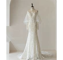 Beautiful Luxury Mermaid Wedding Dress Dropped Long Sleeves Wedding Dress Bridal Gown - RL6