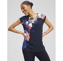 Women's Wrinkle-Free Travelers Floral Tunic Top In Navy Blue Size 8/10 | Chico's Travel Clothing