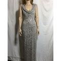 Women's Adrianna Papell Beaded Silver Cowl-Neck Evening Formal Dress