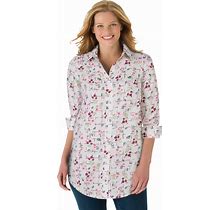 Plus Size Women's Perfect Long Sleeve Shirt By Woman Within In Bright Rose Gridded Floral (Size 6X)