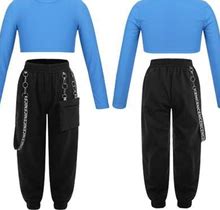 Renvena Youth Girls Outfits For Hip Hop Dance Crop Top With Pants Set Sweatshirt And Sweatpants Tracksuit