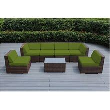Ohana 7-Piece Outdoor Patio Furniture Sectional Conversation Set Mixed Brown Wicker With Beige Cushions - No Assembly With Free Patio Cover