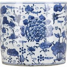 Danny's Fine Porcelain Classic Porcelain Pot Planter - White/Blue - Planters | Size 7.5 H X 7.75 W X 7.75 D In | P000087839 | Perigold