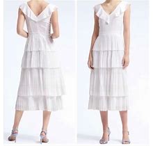 Banana Republic Dresses | Banana Republic Nwt White Tiered Pleated Midi Dress, Petite | Color: White | Size: 8P