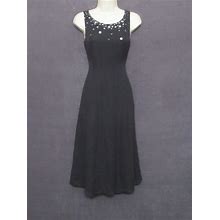 Adrianna Papell Petites Black Silk Paneled Silver Beaded Paneled Swing Dress 8P