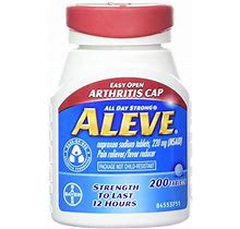 Aleve Tablets With Easy Open Arthritis Cap Naproxen Sodium 220Mg Nsaid Pain Relieverfever Reducer 200 Count Pack Of 2, 200 Count (Pack Of 2)