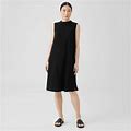 Eileen Fisher | Women's Woven Plissé Mock Neck Dress | Black | Size: 2X Regular